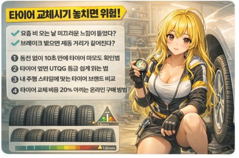 타이어 교체시기 확인법 - 마모 한계선 점검부터 브랜드 등급 고르는 법까지 총정리